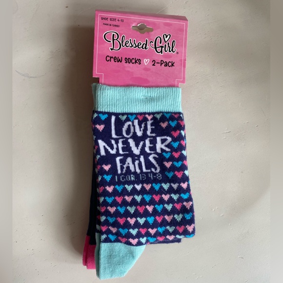 NEW Blessed Girl🩷 Crew Sock Bundle “Love Never Fails” & “Amazing Grace” 2 packs - Picture 2 of 5